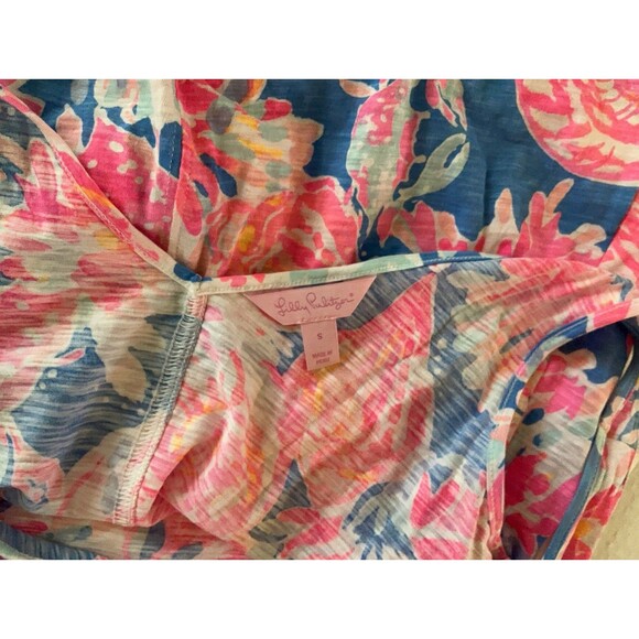Lilly Pulitzer Gigi Tank Top V Neck Shirt Sleeveless Blue Pink S Cotton - Picture 6 of 7